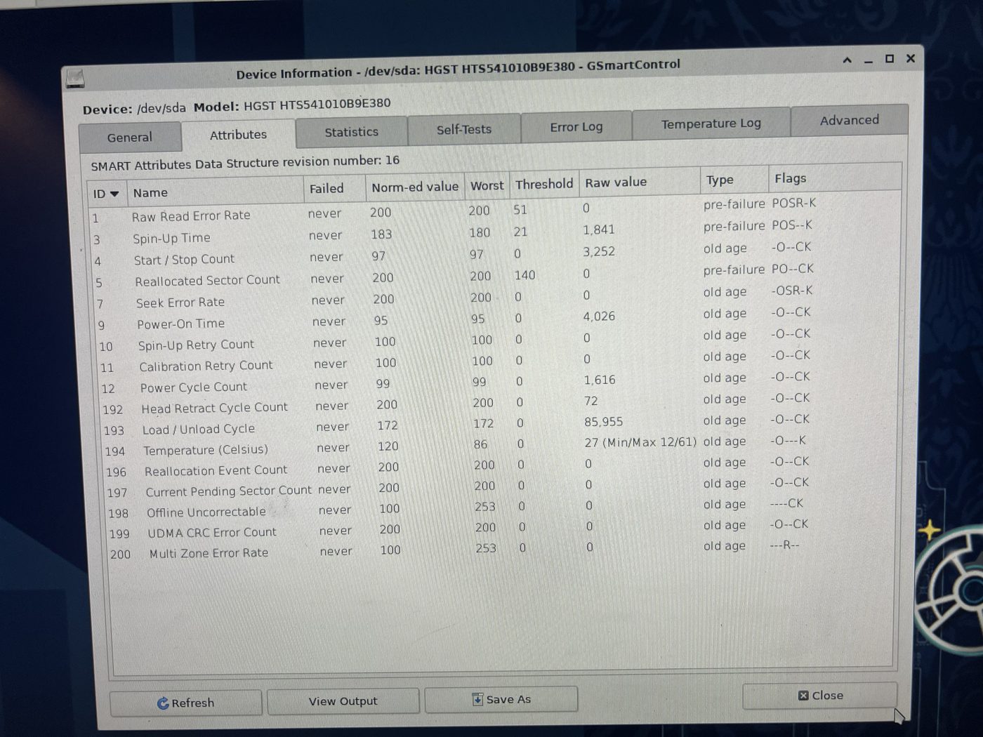 SMART hard drive test results for the PS4 Slim internal drive